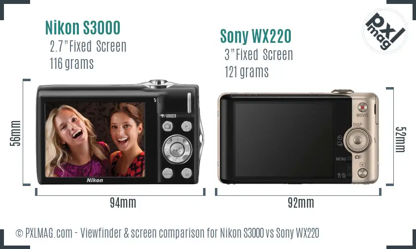 Nikon S3000 vs Sony WX220 Screen and Viewfinder comparison