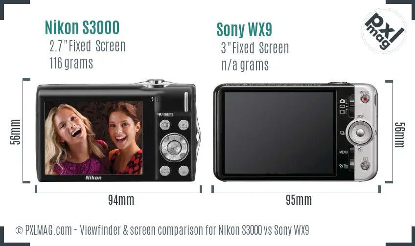 Nikon S3000 vs Sony WX9 Screen and Viewfinder comparison