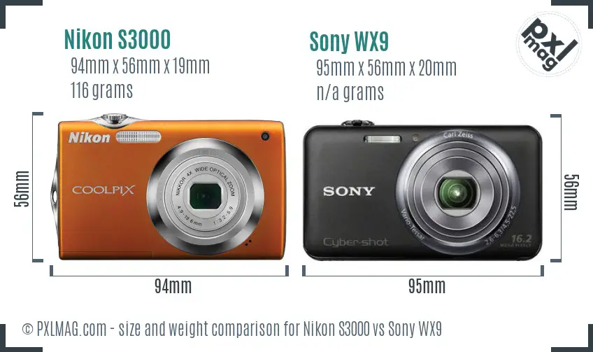 Nikon S3000 vs Sony WX9 size comparison