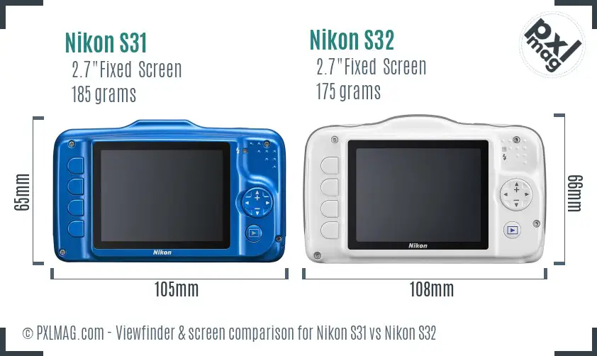 Nikon S31 vs Nikon S32 Screen and Viewfinder comparison