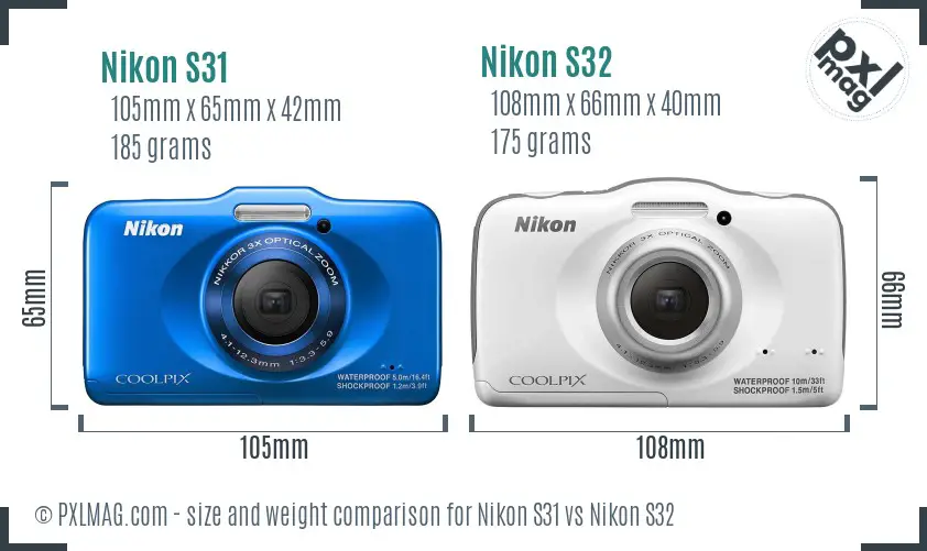 Nikon S31 vs Nikon S32 size comparison