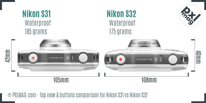 Nikon S31 vs Nikon S32 top view buttons comparison