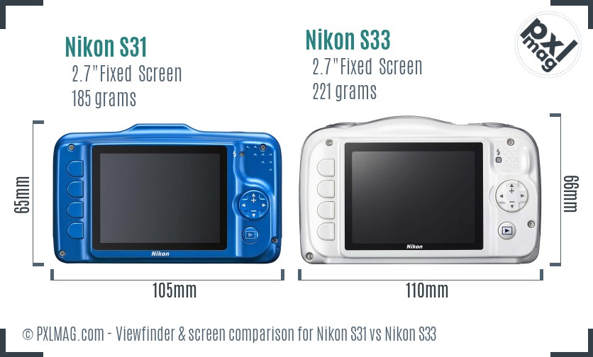 Nikon S31 vs Nikon S33 Screen and Viewfinder comparison