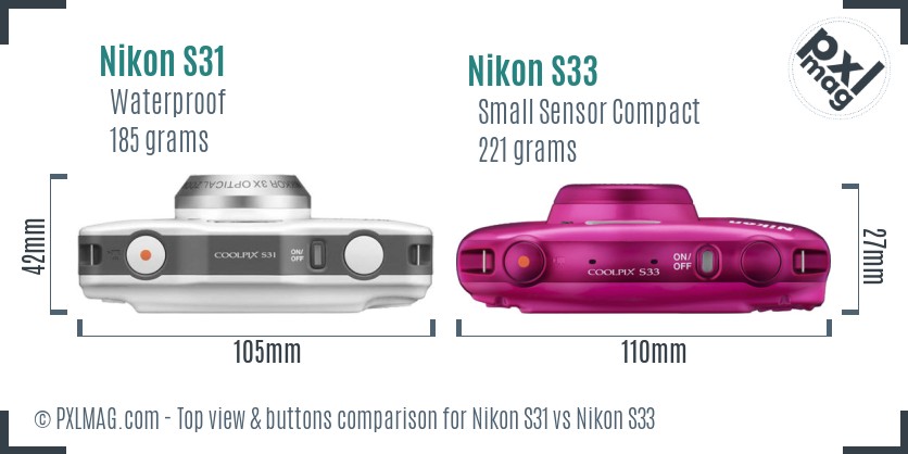 Nikon S31 vs Nikon S33 top view buttons comparison