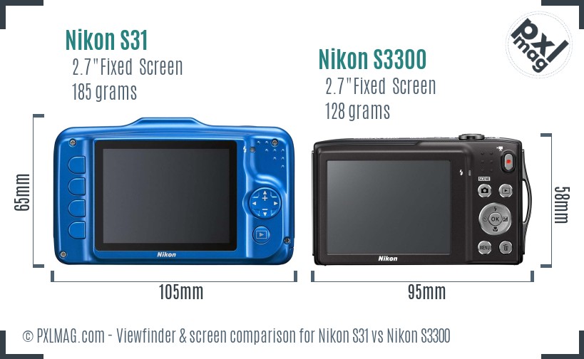 Nikon S31 vs Nikon S3300 Screen and Viewfinder comparison
