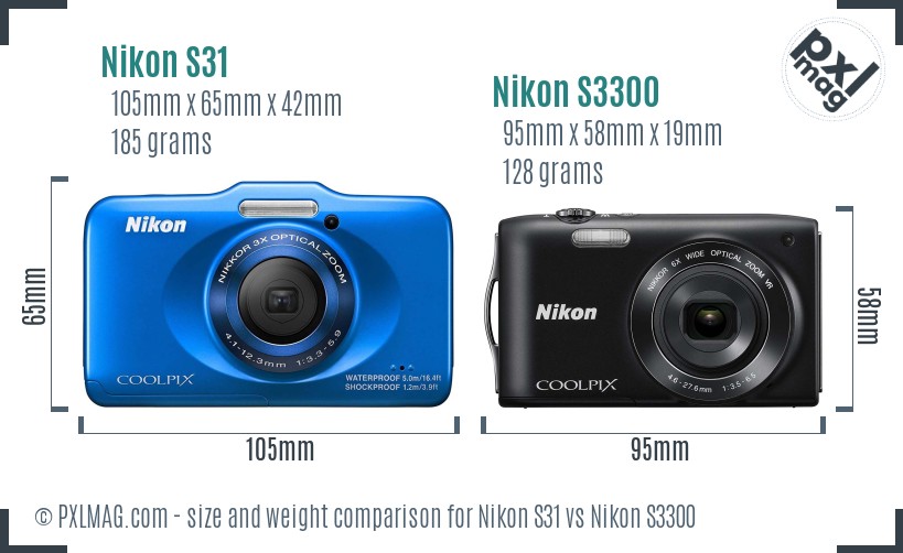 Nikon S31 vs Nikon S3300 size comparison Nikon S31 vs Nikon S3300 size comparison