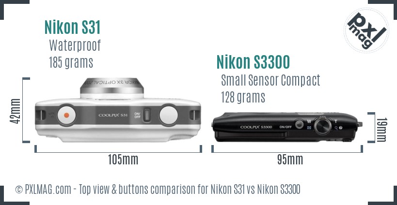 Nikon S31 vs Nikon S3300 top view buttons comparison
