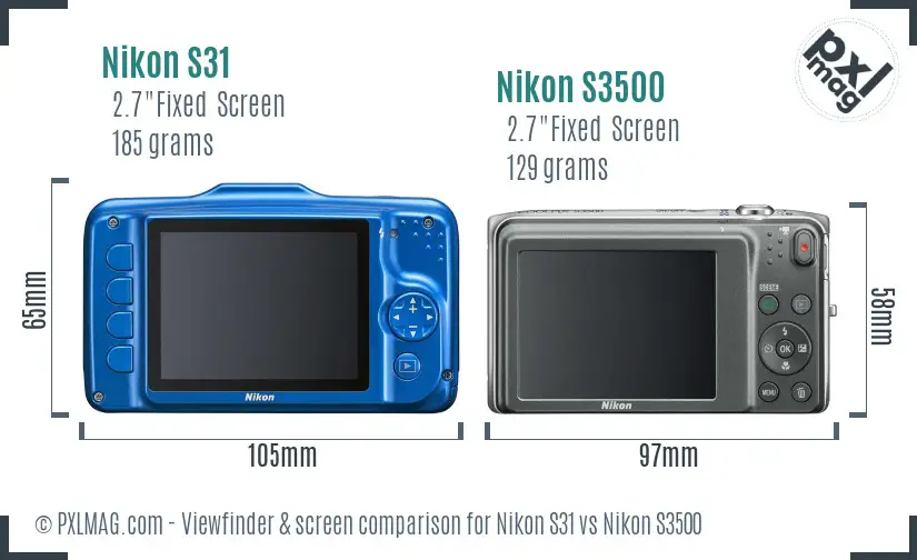 Nikon S31 vs Nikon S3500 Screen and Viewfinder comparison