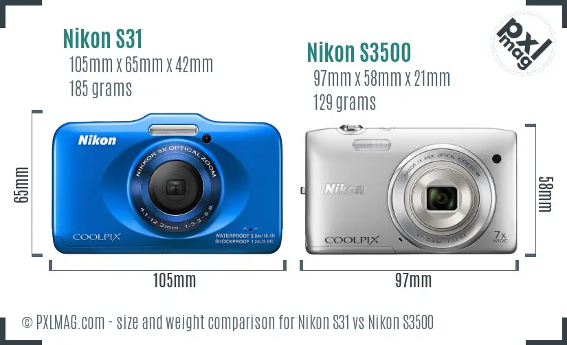 Nikon S31 vs Nikon S3500 size comparison