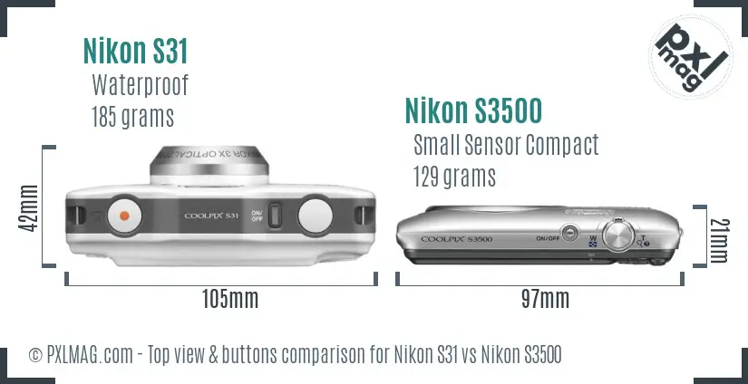 Nikon S31 vs Nikon S3500 top view buttons comparison