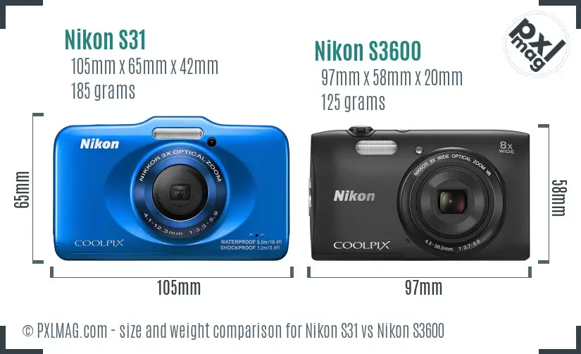 Nikon S31 vs Nikon S3600 size comparison