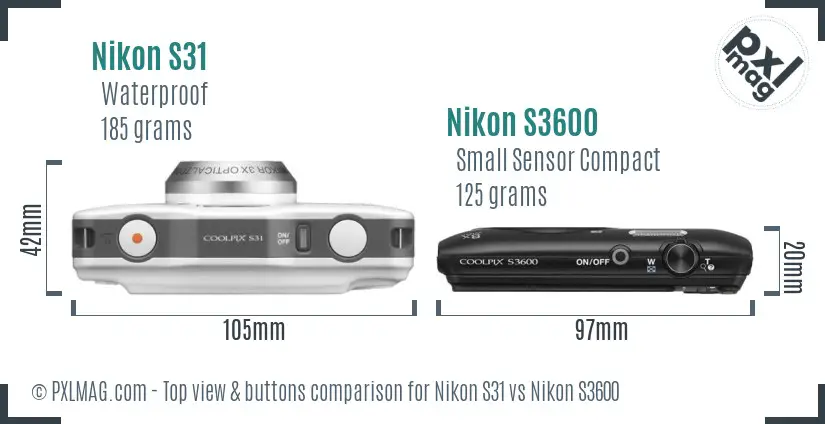 Nikon S31 vs Nikon S3600 top view buttons comparison