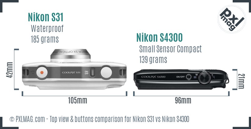 Nikon S31 vs Nikon S4300 top view buttons comparison