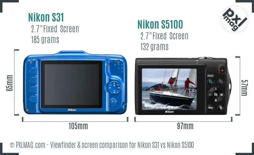 Nikon S31 vs Nikon S5100 Screen and Viewfinder comparison