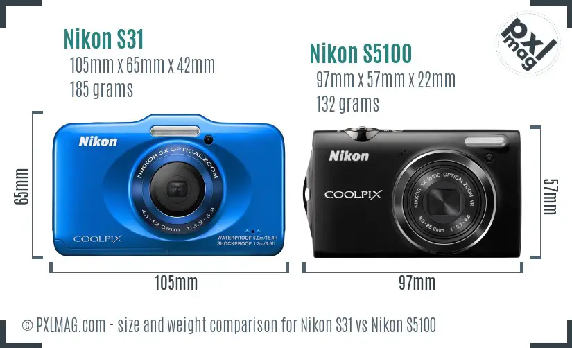 Nikon S31 vs Nikon S5100 size comparison