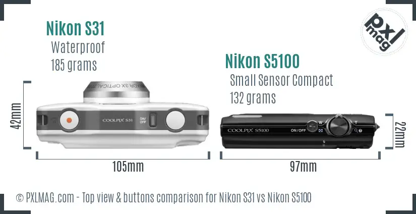 Nikon S31 vs Nikon S5100 top view buttons comparison