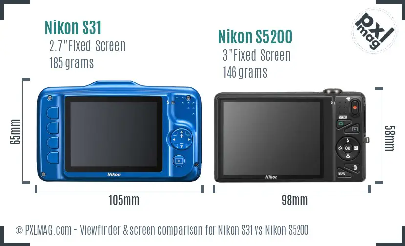 Nikon S31 vs Nikon S5200 Screen and Viewfinder comparison