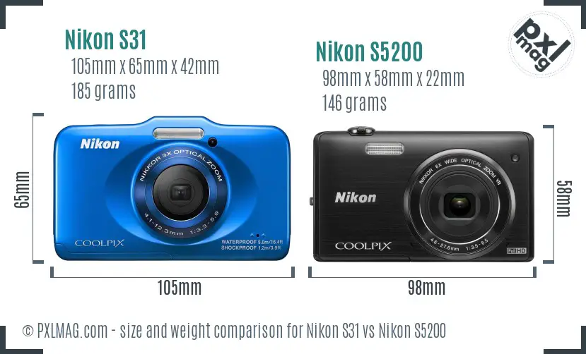 Nikon S31 vs Nikon S5200 size comparison
