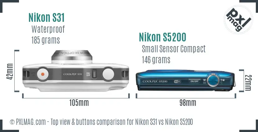 Nikon S31 vs Nikon S5200 top view buttons comparison
