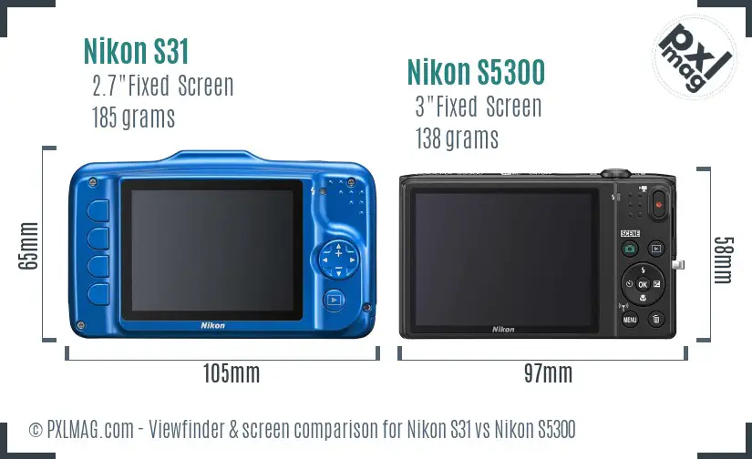 Nikon S31 vs Nikon S5300 Screen and Viewfinder comparison