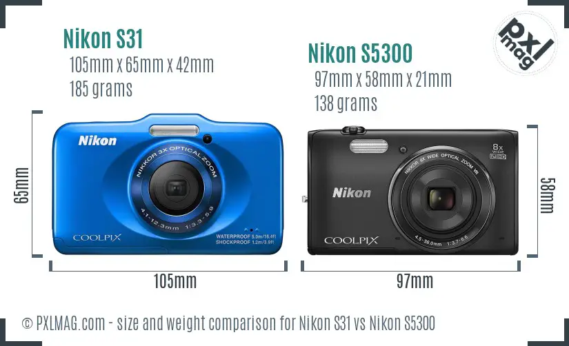 Nikon S31 vs Nikon S5300 size comparison