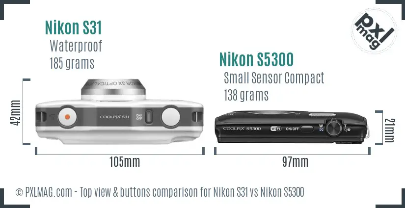 Nikon S31 vs Nikon S5300 top view buttons comparison