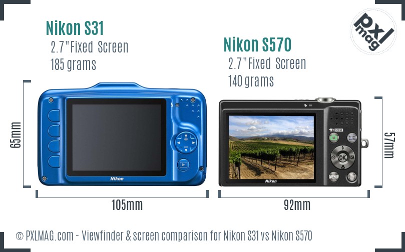 Nikon S31 vs Nikon S570 Screen and Viewfinder comparison