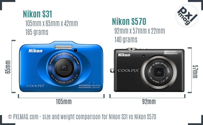 Nikon S31 vs Nikon S570 size comparison Nikon S31 vs Nikon S570 size comparison
