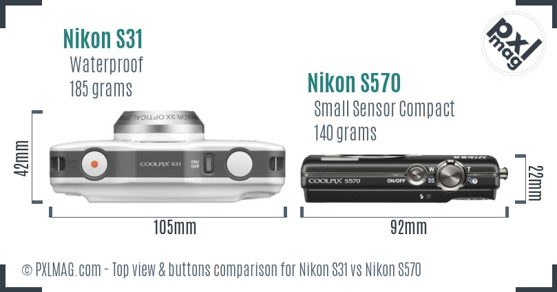 Nikon S31 vs Nikon S570 top view buttons comparison