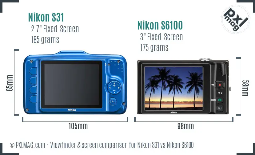 Nikon S31 vs Nikon S6100 Screen and Viewfinder comparison