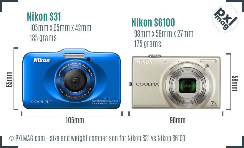 Nikon S31 vs Nikon S6100 size comparison