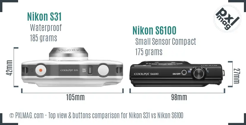 Nikon S31 vs Nikon S6100 top view buttons comparison