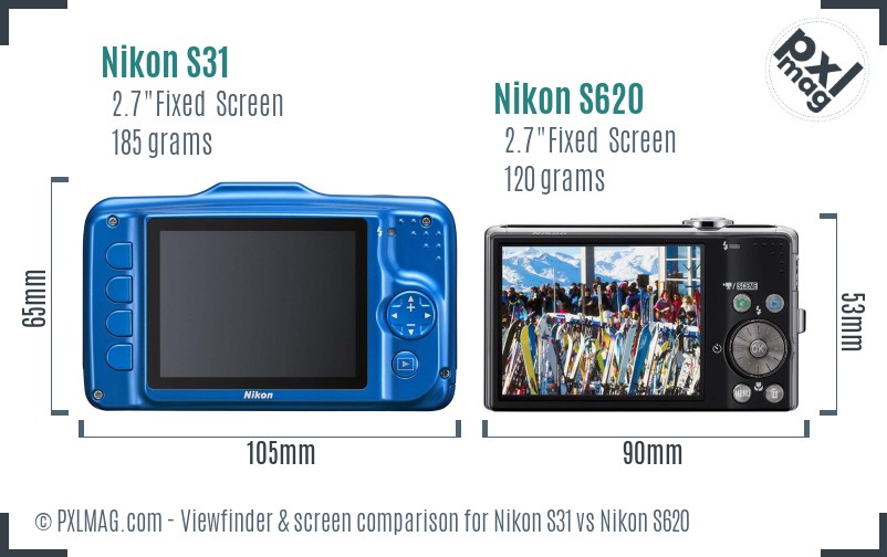 Nikon S31 vs Nikon S620 Screen and Viewfinder comparison
