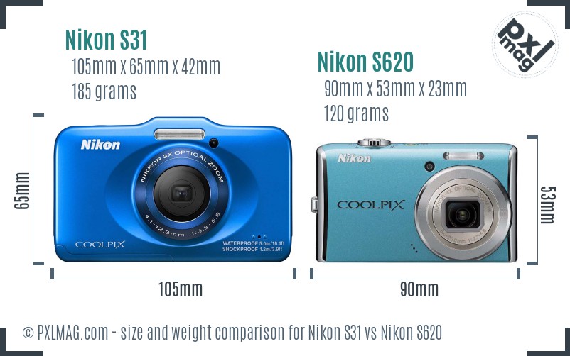 Nikon S31 vs Nikon S620 size comparison