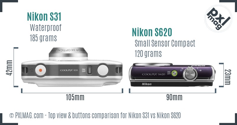 Nikon S31 vs Nikon S620 top view buttons comparison