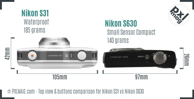 Nikon S31 vs Nikon S630 top view buttons comparison Nikon S31 vs Nikon S630 top view buttons comparison