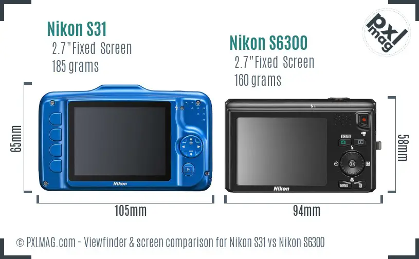 Nikon S31 vs Nikon S6300 Screen and Viewfinder comparison