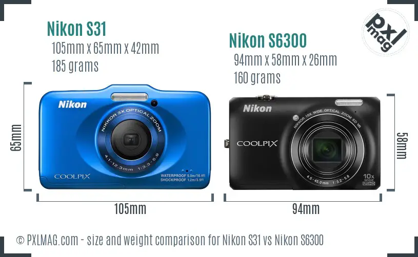 Nikon S31 vs Nikon S6300 size comparison