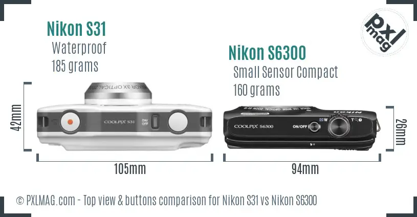 Nikon S31 vs Nikon S6300 top view buttons comparison