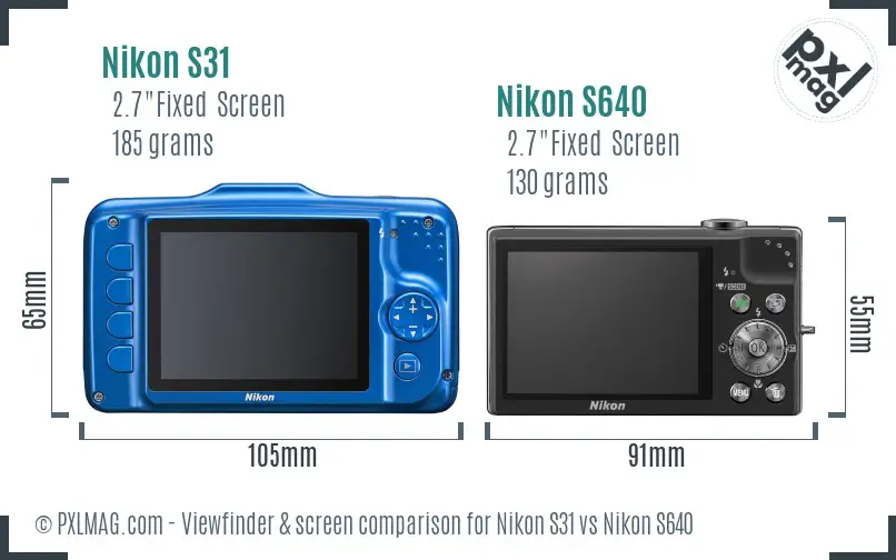Nikon S31 vs Nikon S640 Screen and Viewfinder comparison