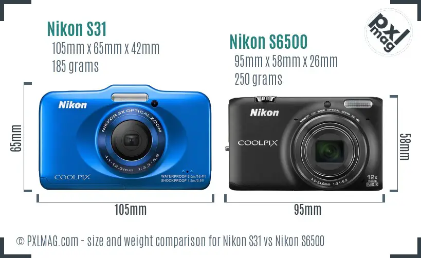 Nikon S31 vs Nikon S6500 size comparison