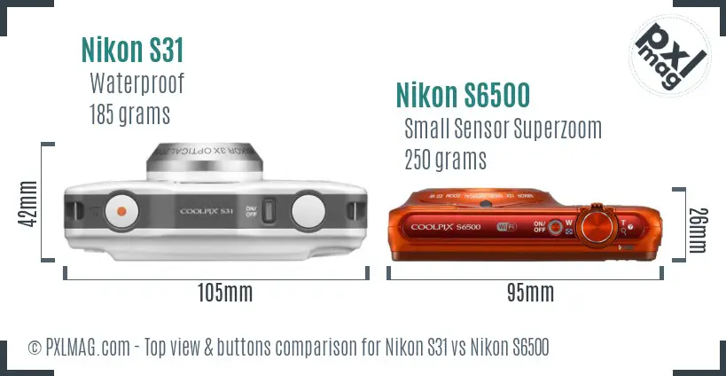 Nikon S31 vs Nikon S6500 top view buttons comparison