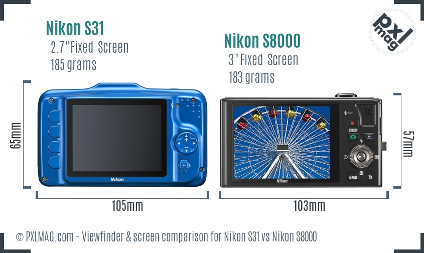 Nikon S31 vs Nikon S8000 Screen and Viewfinder comparison