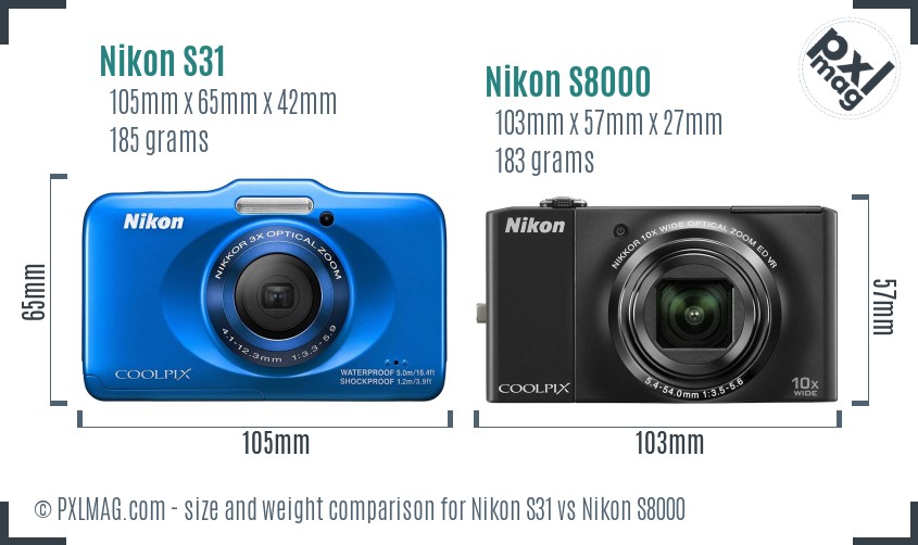 Nikon S31 vs Nikon S8000 size comparison Nikon S31 vs Nikon S8000 size comparison