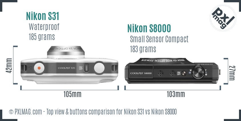 Nikon S31 vs Nikon S8000 top view buttons comparison
