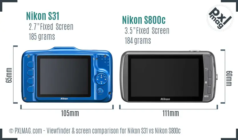 Nikon S31 vs Nikon S800c Screen and Viewfinder comparison