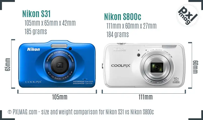 Nikon S31 vs Nikon S800c size comparison