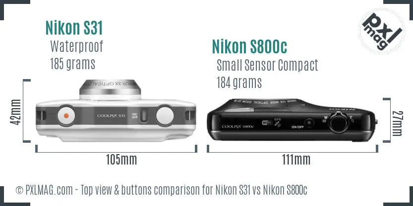 Nikon S31 vs Nikon S800c top view buttons comparison