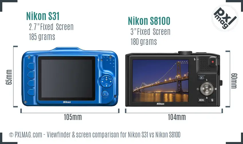 Nikon S31 vs Nikon S8100 Screen and Viewfinder comparison
