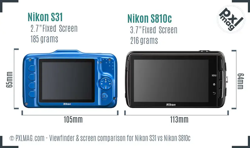 Nikon S31 vs Nikon S810c Screen and Viewfinder comparison
